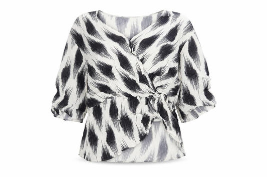 Marks and Spencer Women’s Ivory Black Wrap Blouse Size 14 Viscose