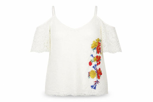 Soon Womens White Lace Floral Embroidered Cold Shoulder Blouse Size 18