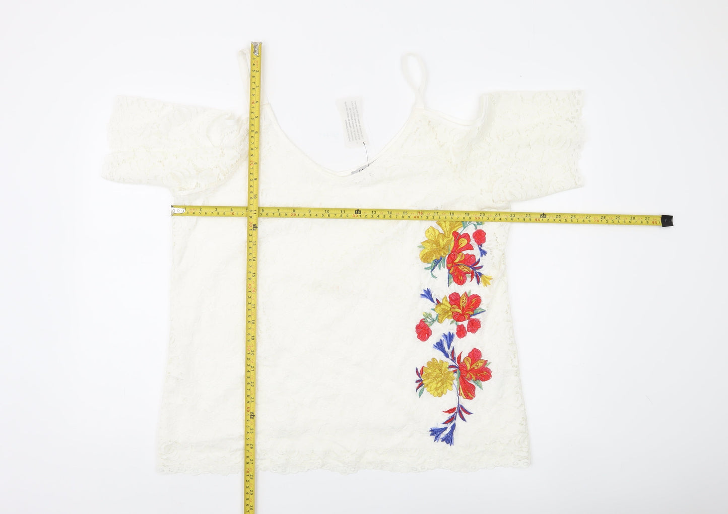 Soon Womens White Lace Floral Embroidered Cold Shoulder Blouse Size 18