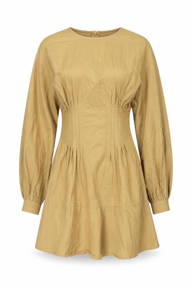 PRETTYLITTLETHING Women's Beige A-Line Dress Size 4 Long Sleeve