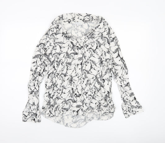 Warehouse Women’s White Horse Print Blouse UK 10 Long Sleeve Viscose