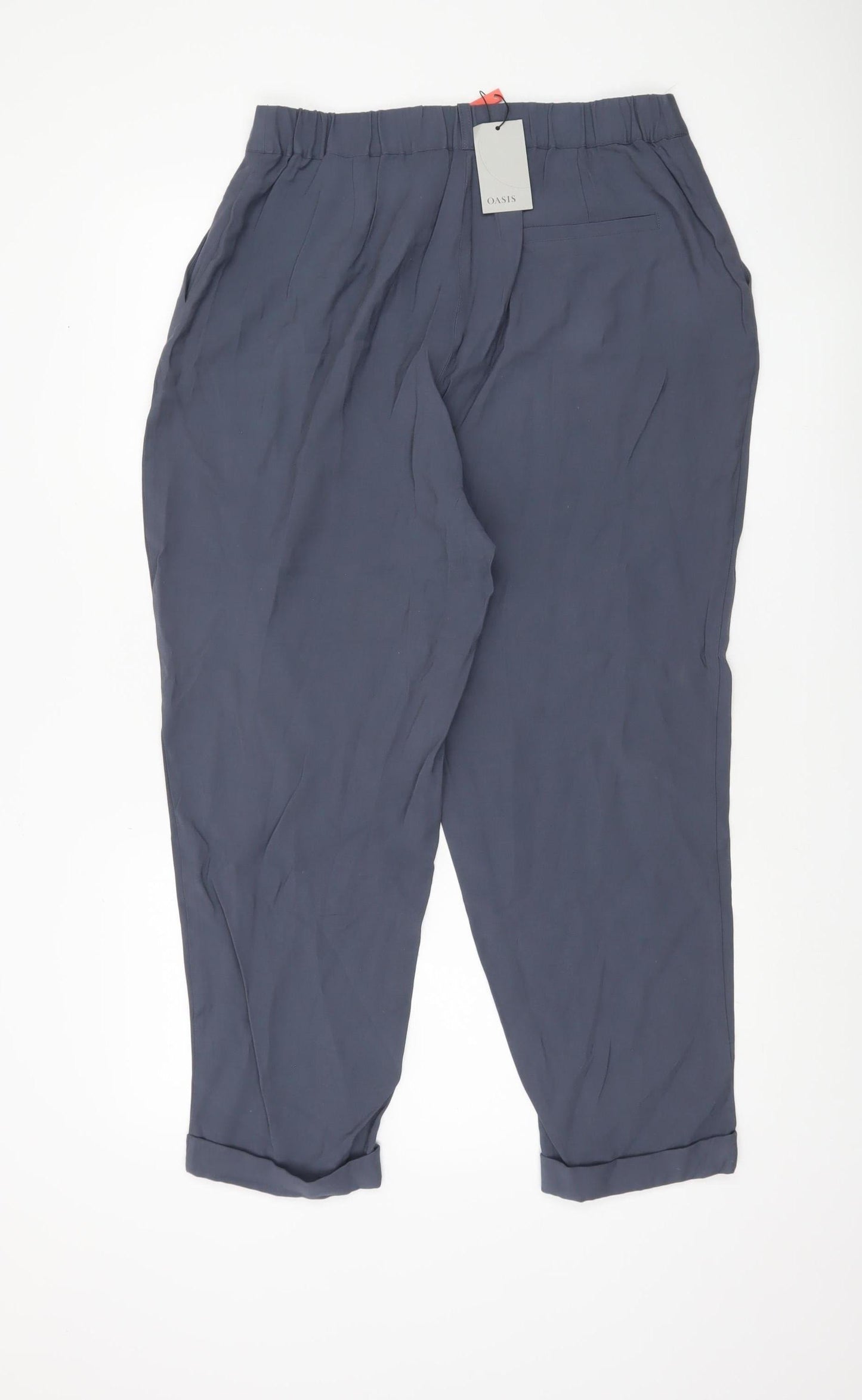 Oasis Womens Blue Cropped Tapered Trousers Size 14 UK Viscose Blend