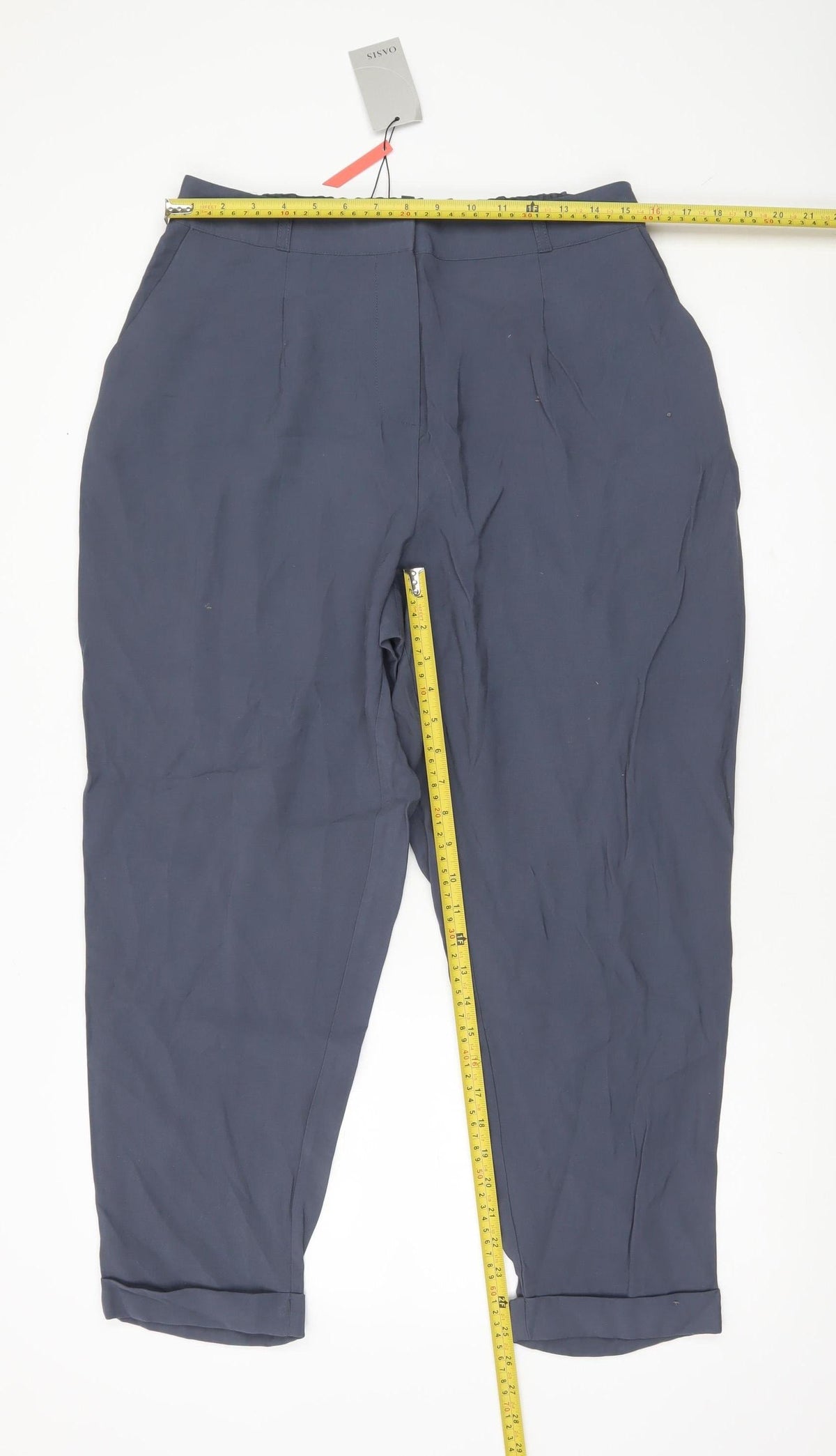Oasis Womens Blue Cropped Tapered Trousers Size 14 UK Viscose Blend
