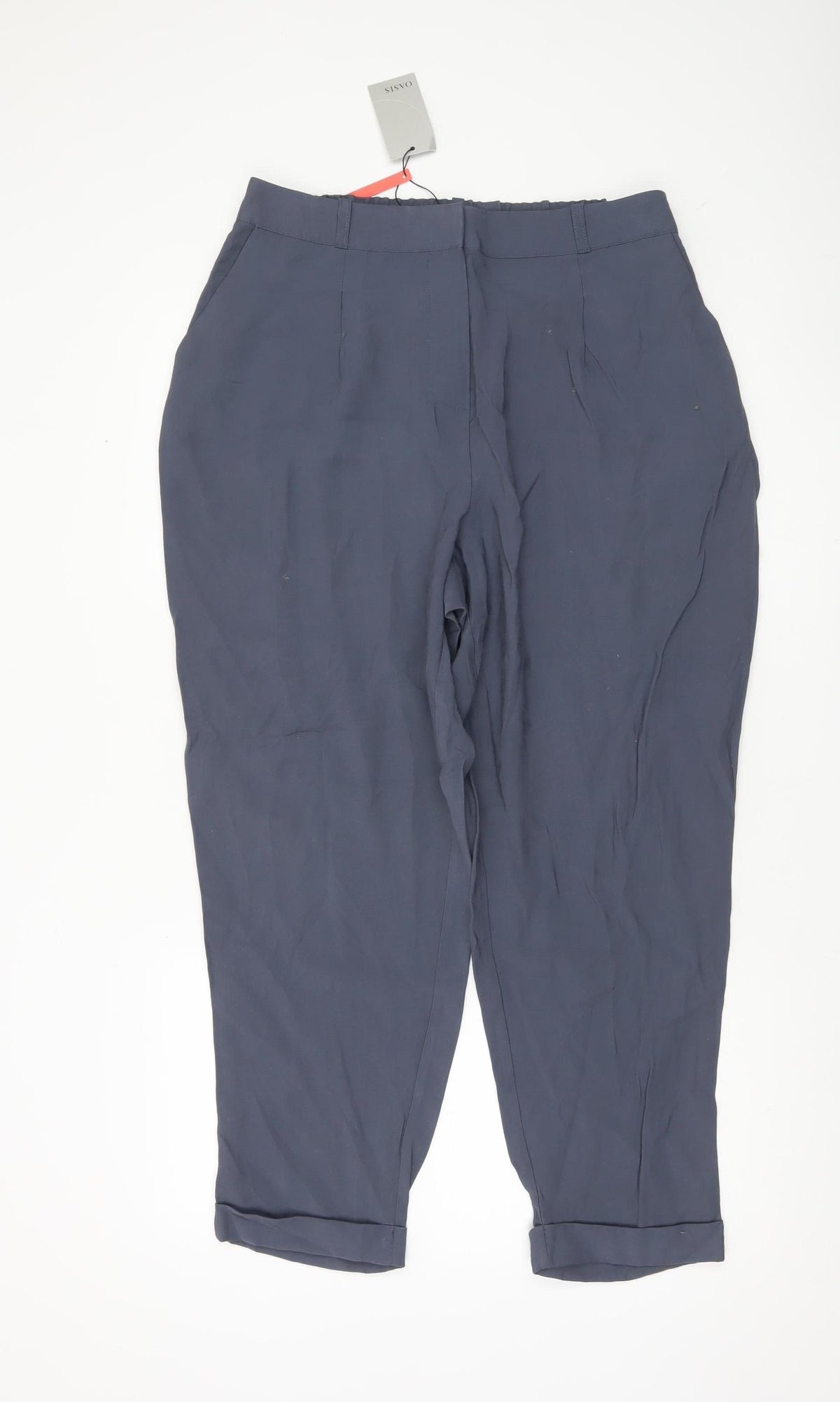 Oasis Womens Blue Cropped Tapered Trousers Size 14 UK Viscose Blend