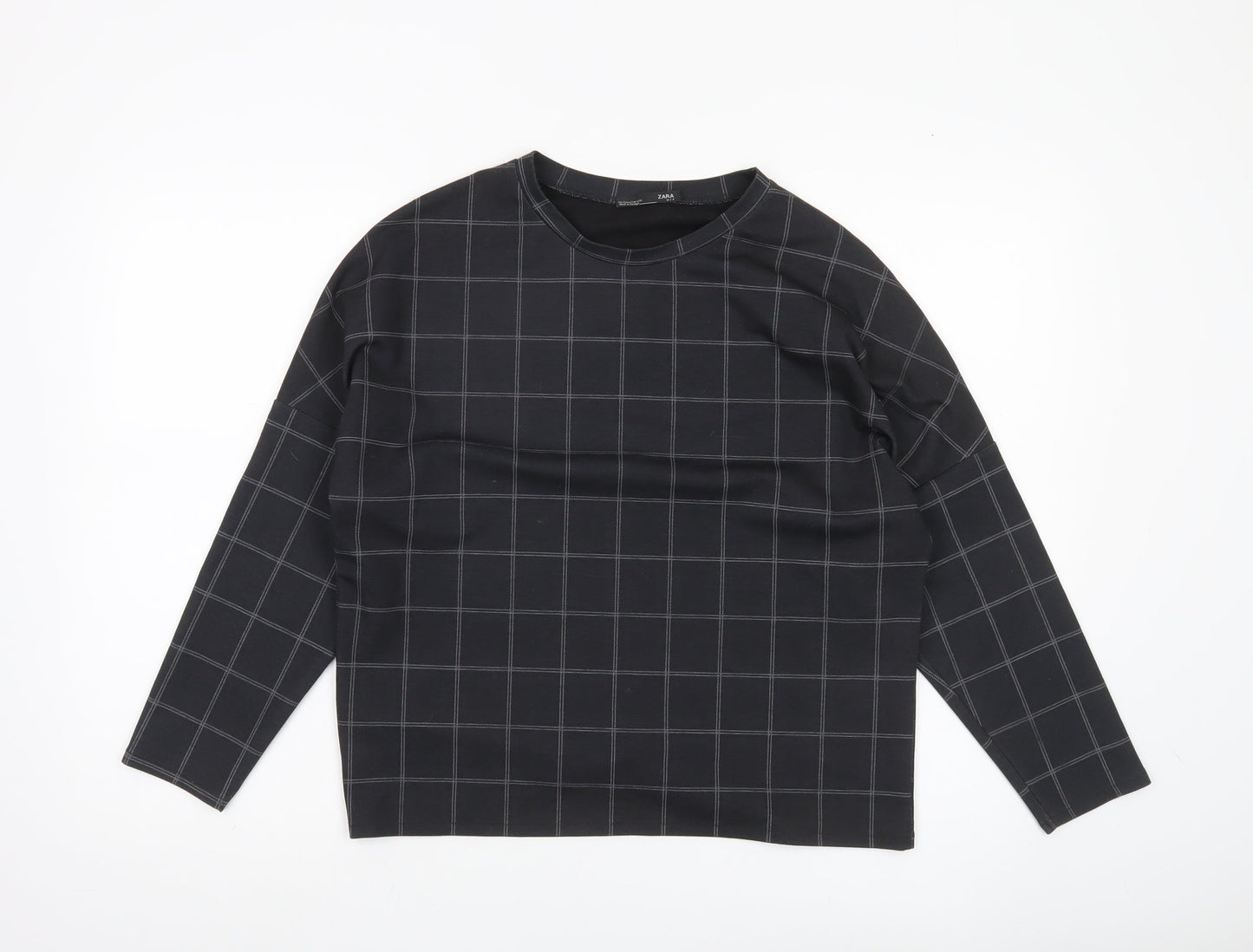 Zara Women Black Check Blouse Long Sleeve Basic Style Size S