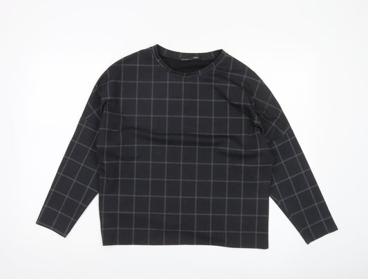 Zara Women Black Check Blouse Long Sleeve Basic Style Size S