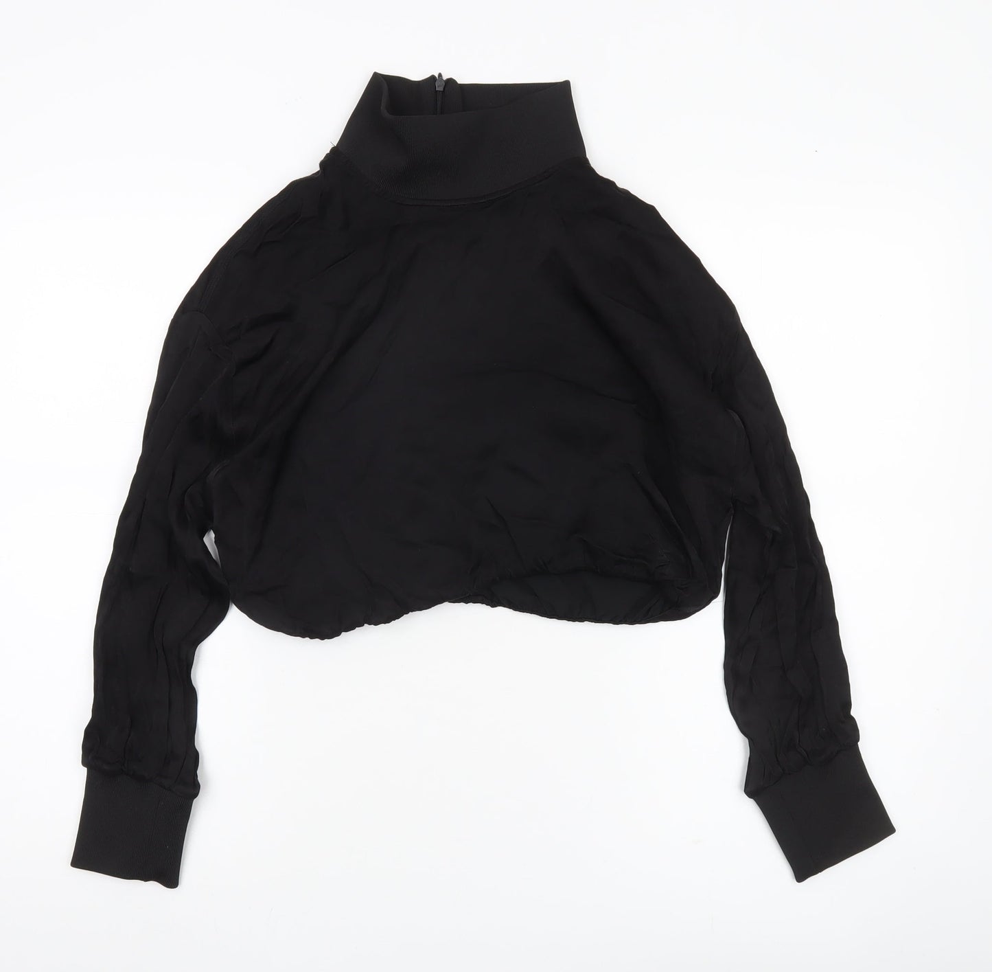 Zara Women’s Black Cropped High Neck Chiffon Blouse Size S