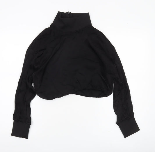 Zara Women’s Black Cropped High Neck Chiffon Blouse Size S