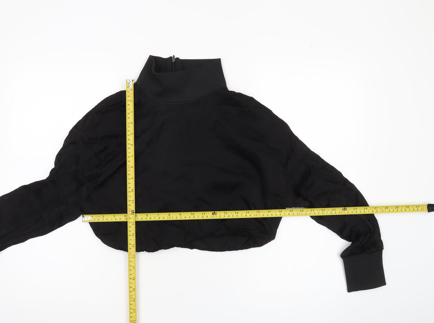 Zara Women’s Black Cropped High Neck Chiffon Blouse Size S