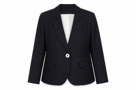Marks & Spencer Women Black Pinstripe Blazer Size 14 Single Breasted