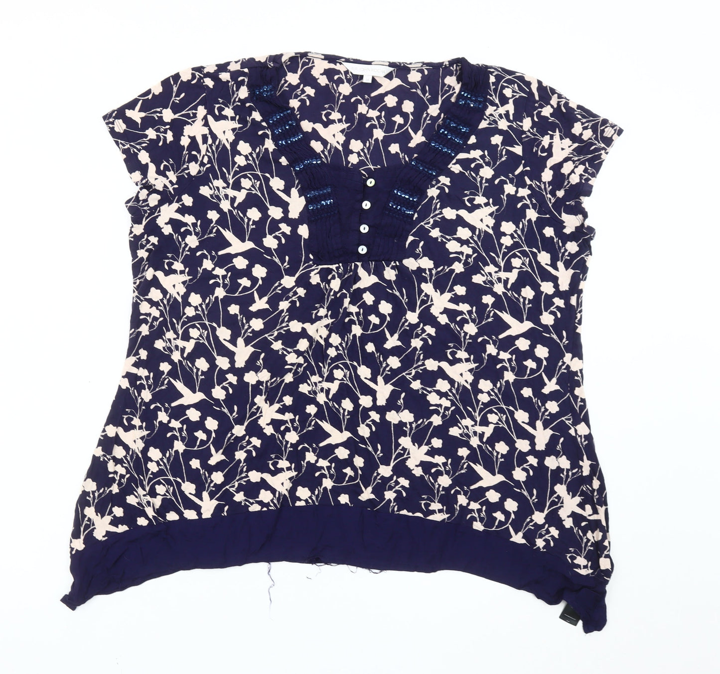RJR John Rocha Women's Blue Floral Tunic Blouse Size 20