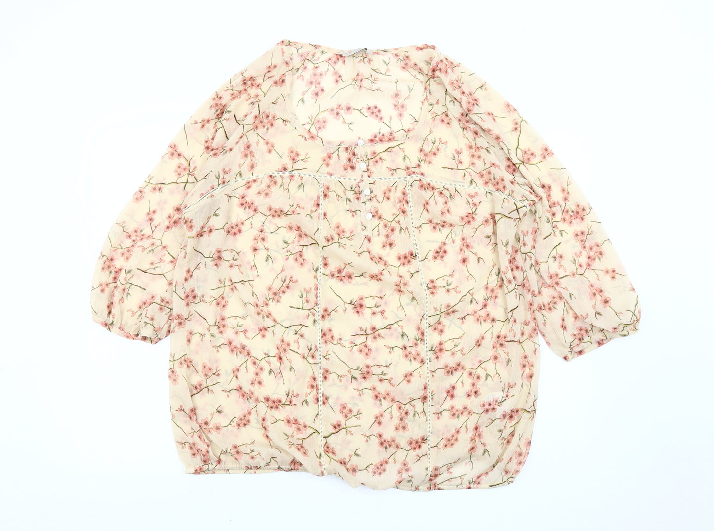 Marks and Spencer Womens Ivory Floral Blouse Size 22 3/4 Sleeve
