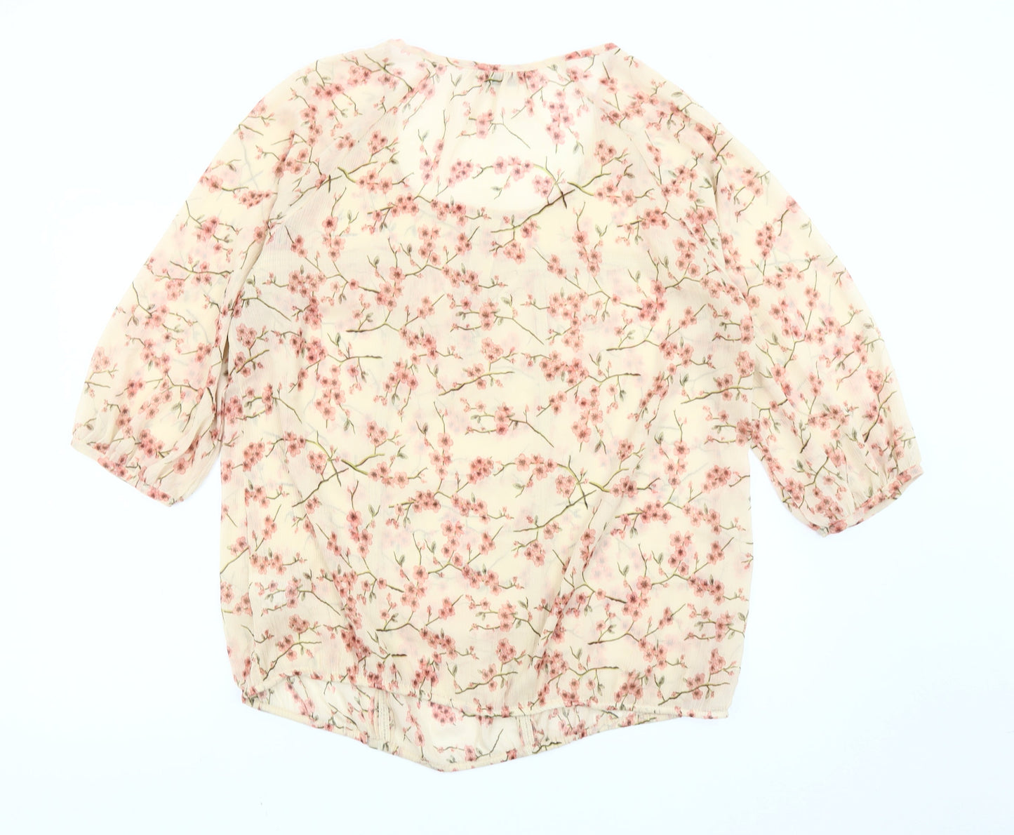 Marks and Spencer Womens Ivory Floral Blouse Size 22 3/4 Sleeve