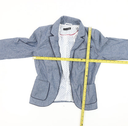 Back view of Atmosphere Women’s Blue Chambray Blazer, size UK 6, UK Single Breasted