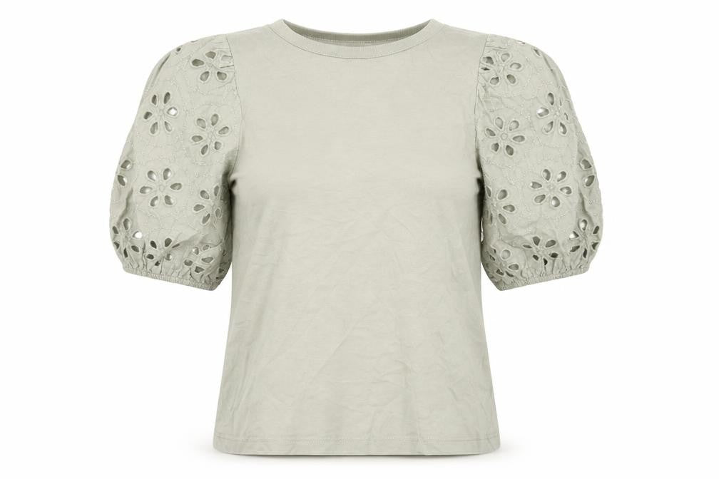 H&M Women Green XS Cotton Puff Sleeve Floral Blouse