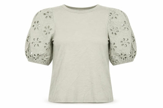 H&M Women Green XS Cotton Puff Sleeve Floral Blouse