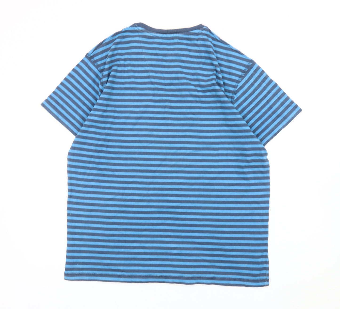 Hutson Harbour Men's Blue Striped Cotton V-Neck T-Shirt L