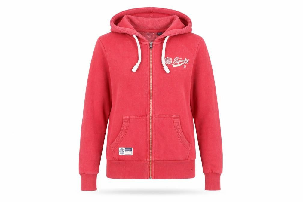 Superdry Womens Red Full Zip Hoodie Size 10 Regular Fit Logo