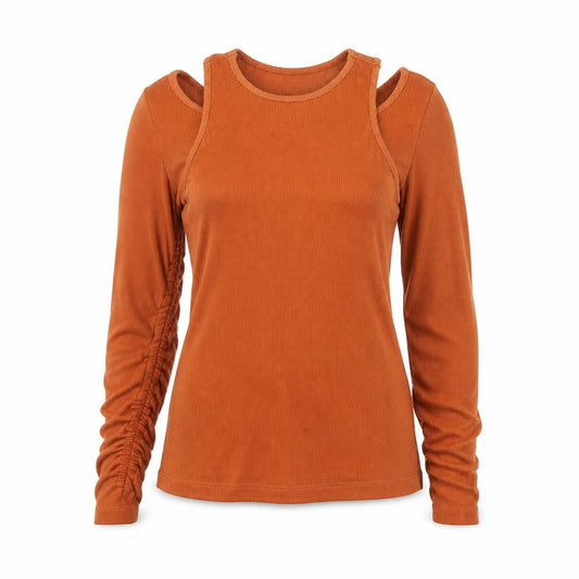 MARC Womens Orange Long Sleeve Ruched Jersey T-Shirt Size L