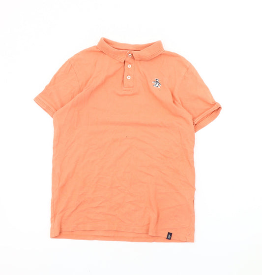 Penguin Boys Orange Cotton Polo Shirt 12-13Y Short Sleeve Casual Logo