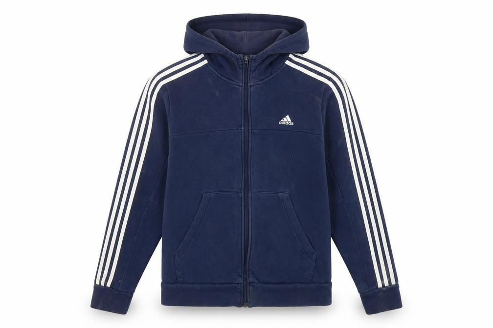 Adidas Boys Blue Full Zip Hoodie Sweatshirt 13-14 Years Logo Long Sleeve