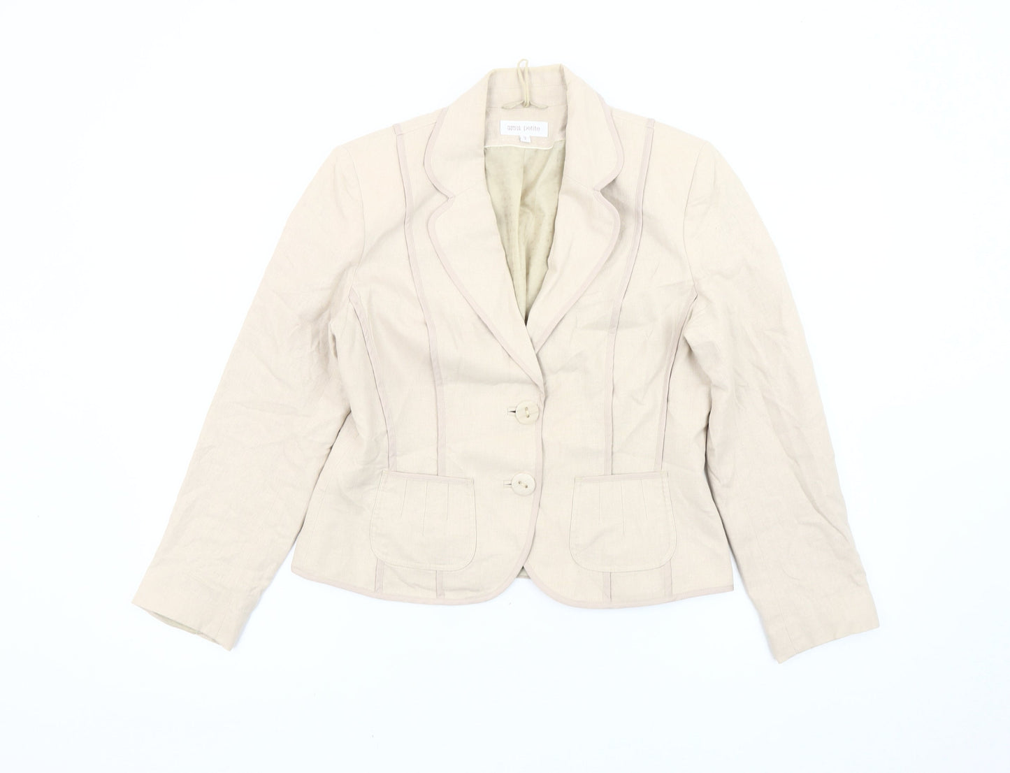 Marks and Spencer Women Beige Petite Blazer Jacket Size 12 Linen Blend