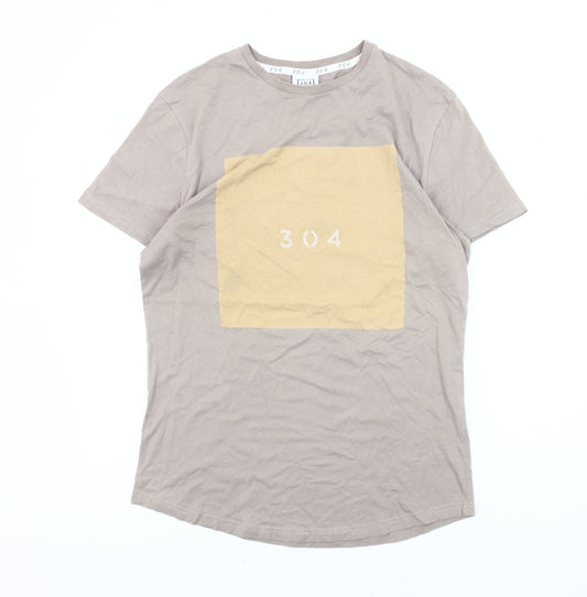 304 Mens Beige Graphic Logo Crew Neck Short Sleeve Cotton T-Shirt L