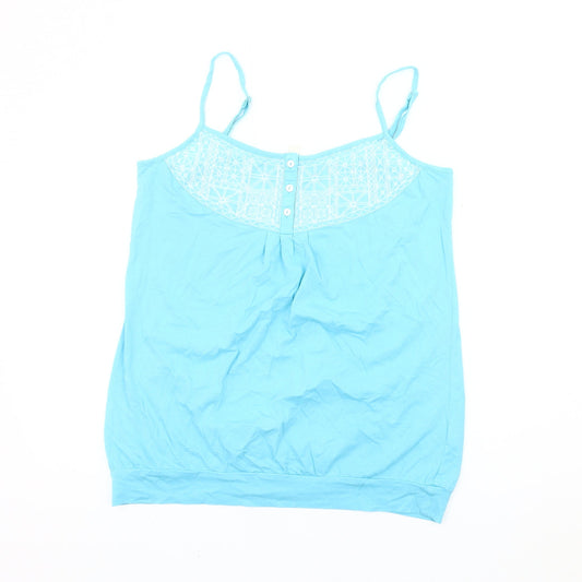 Monsoon Womens Blue Cotton Embroidered Camisole Tank Top L