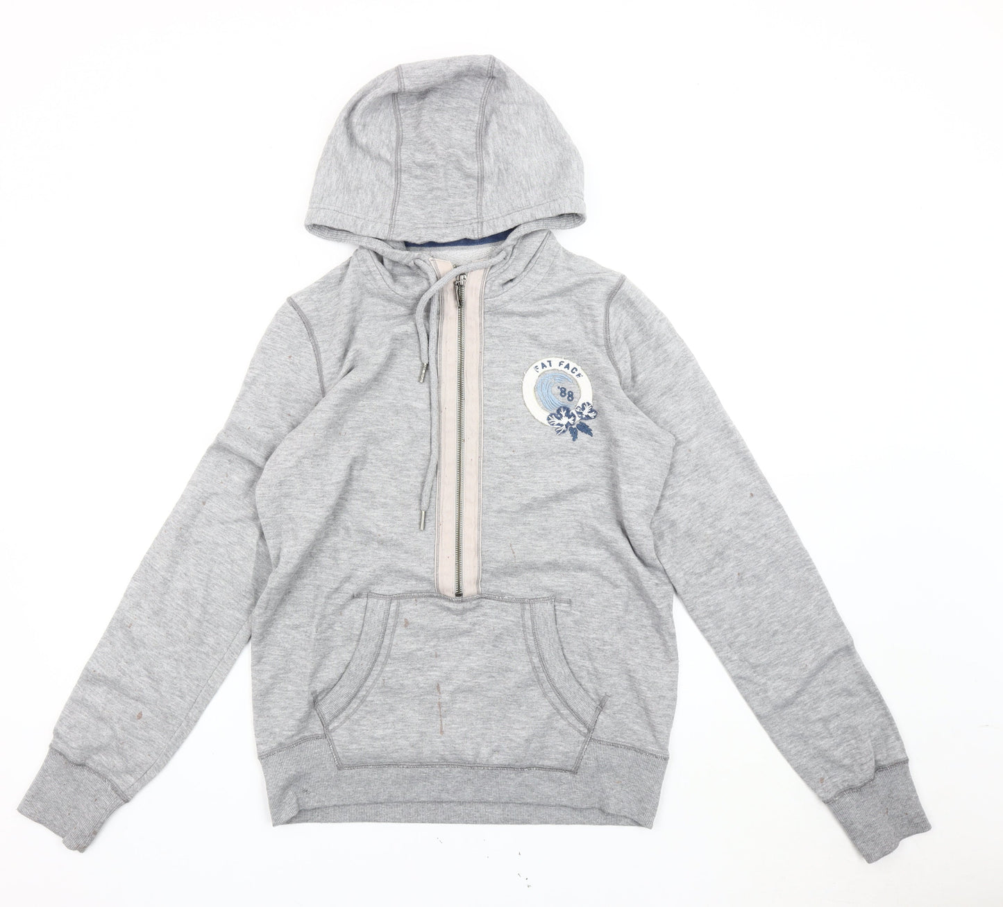 Fat Face Womens Grey Hoodie Size 12 Pullover Zip Logo Casual
