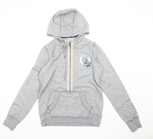Fat Face Womens Grey Hoodie Size 12 Pullover Zip Logo Casual