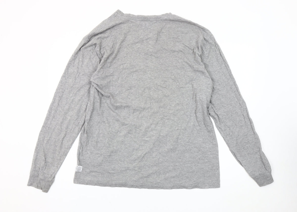 Huffer Men's Grey XL Long Sleeve Cotton Graphic T-Shirt