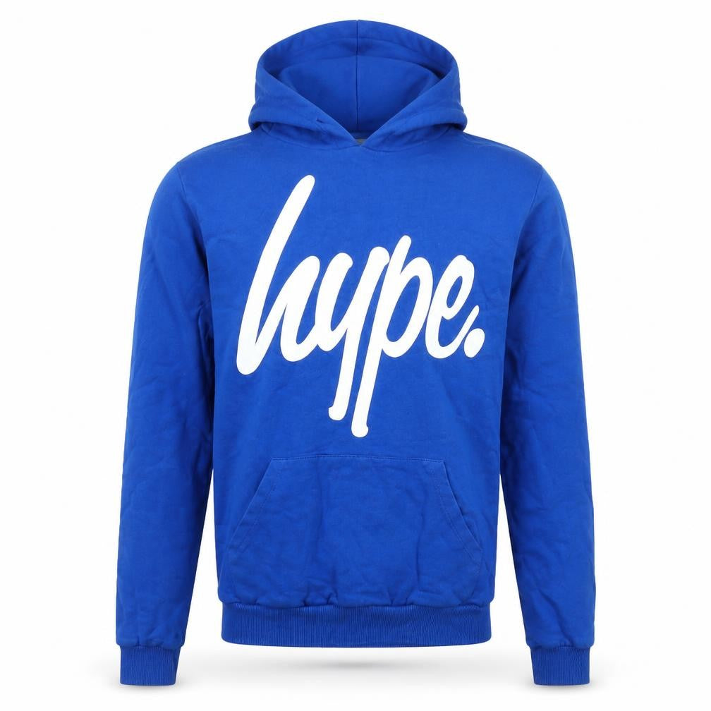 Hype Mens Blue Pullover Hoodie Small Logo Graphic Cotton Blend