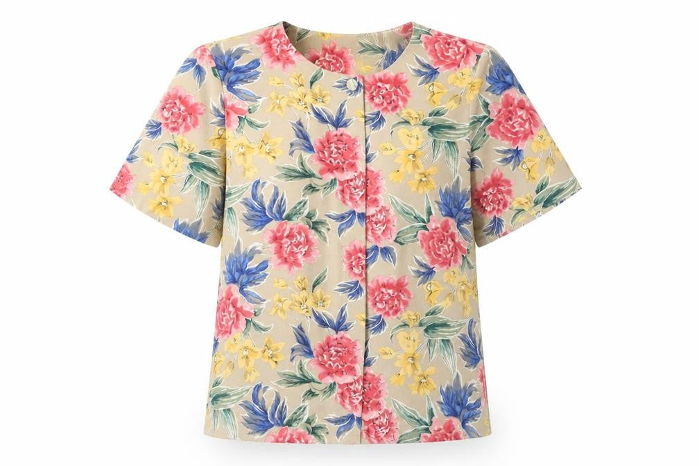 Talbots Womens Multicoloured Floral Silk Blouse Size 8 Short Sleeve