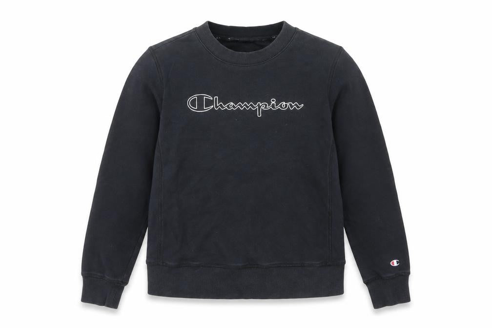 Champion Boys Black Medium Pullover Sweatshirt Crew Neck Logo Graphic