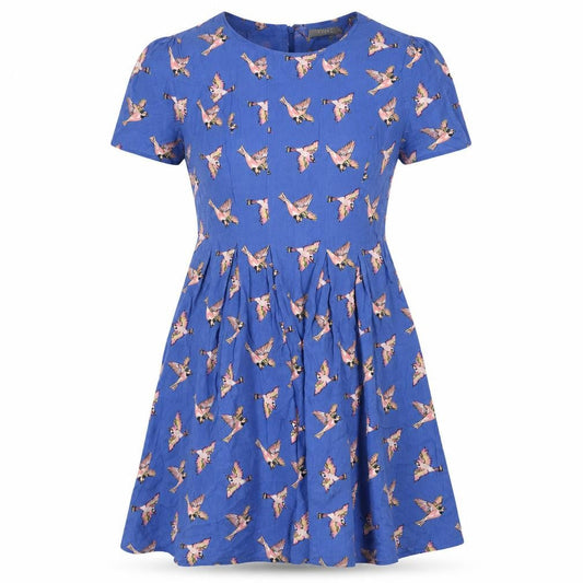 Oasis Women’s Blue Bird Print Fit & Flare Dress UK 10 Short Sleeve