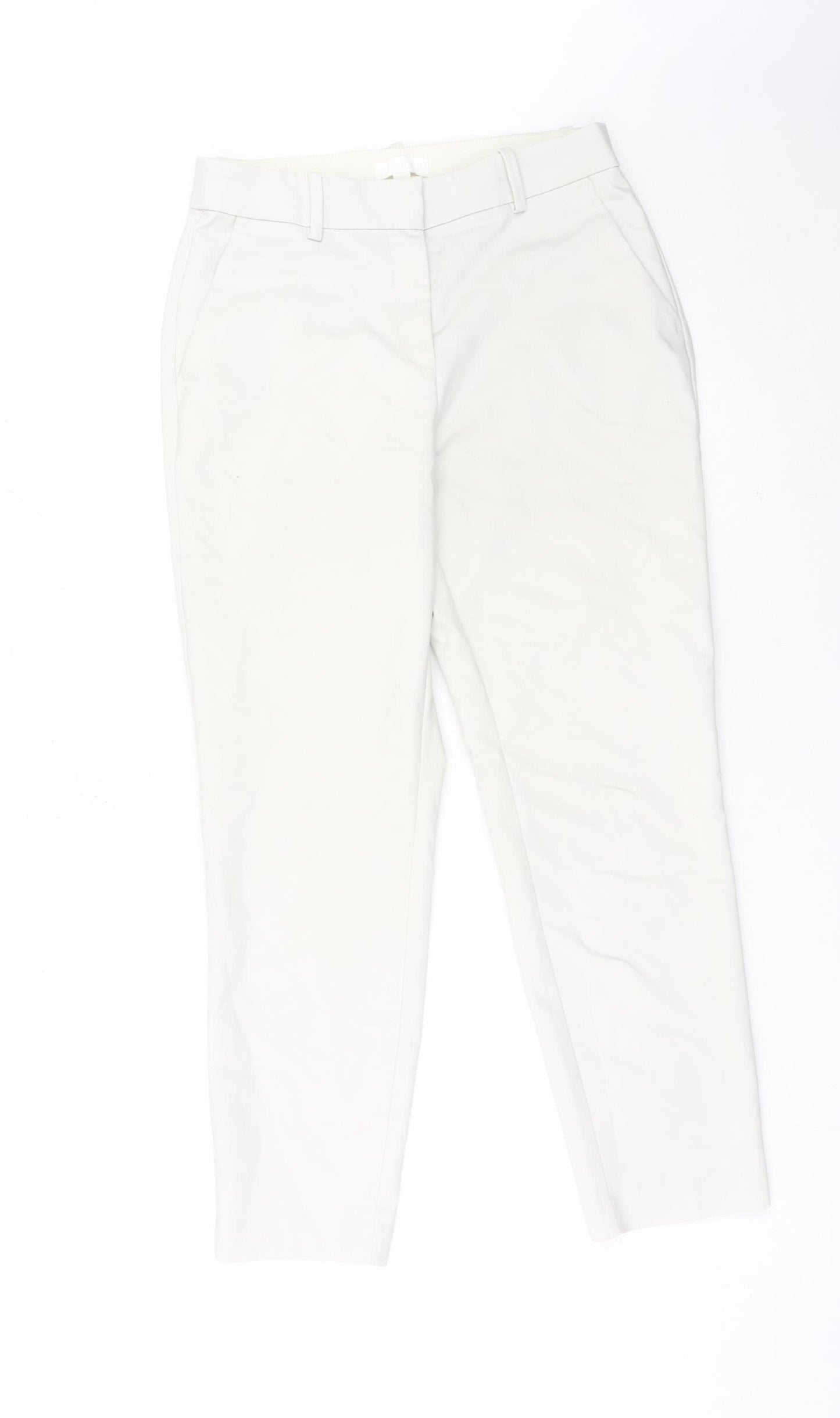 H&M Women Ivory Chino Trousers Size 12 Straight Leg Workwear