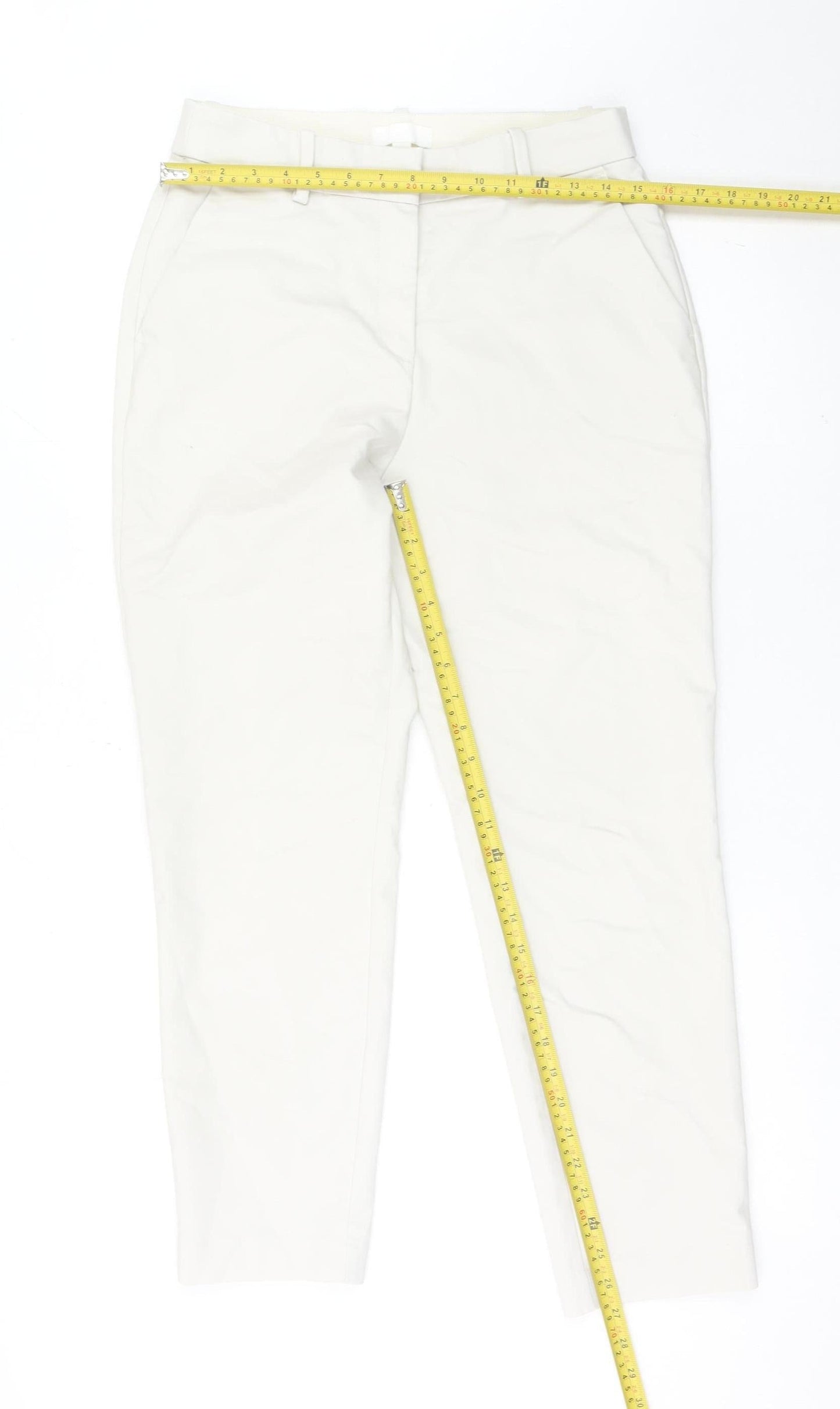 H&M Women Ivory Chino Trousers Size 12 Straight Leg Workwear