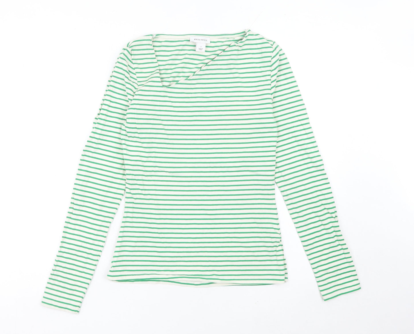 Warehouse Womens Green Striped Long Sleeve V-Neck T-Shirt Size S