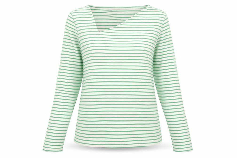 Warehouse Womens Green Striped Long Sleeve V-Neck T-Shirt Size S