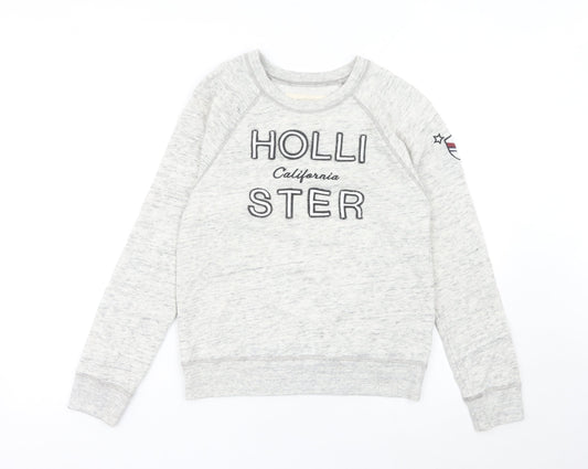 Hollister Womens Grey XS Pullover Sweatshirt Raglan Sleeve Logo