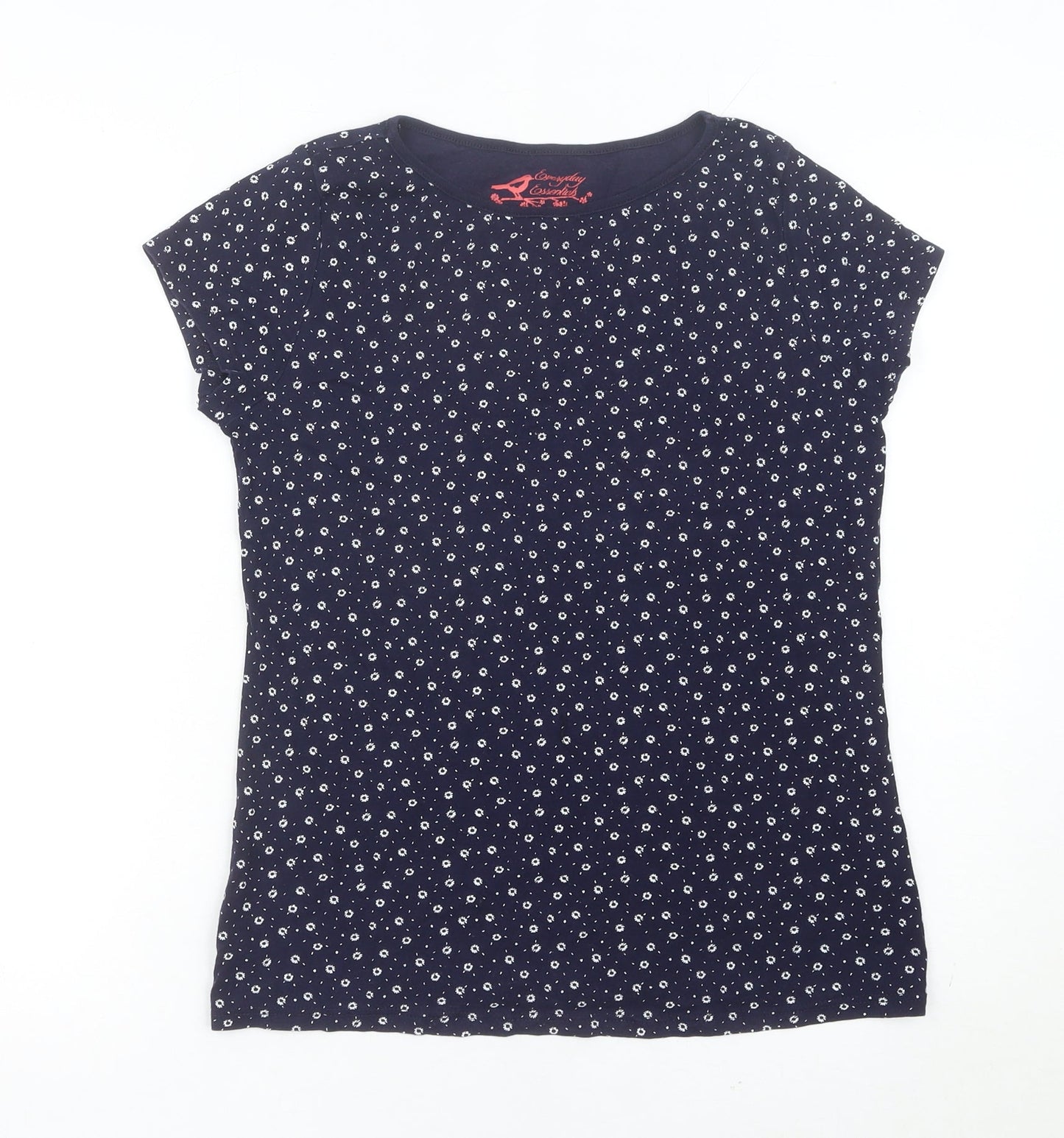 BHS Women’s Blue Floral Cotton T-Shirt Size 14 Short Sleeve Casual