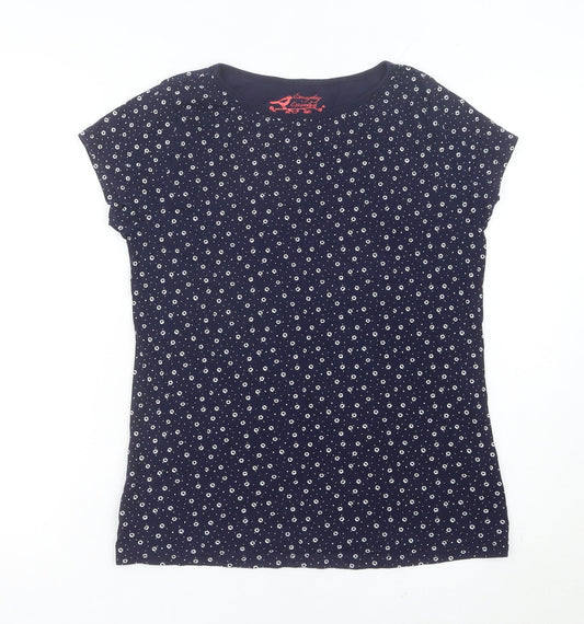 BHS Women’s Blue Floral Cotton T-Shirt Size 14 Short Sleeve Casual