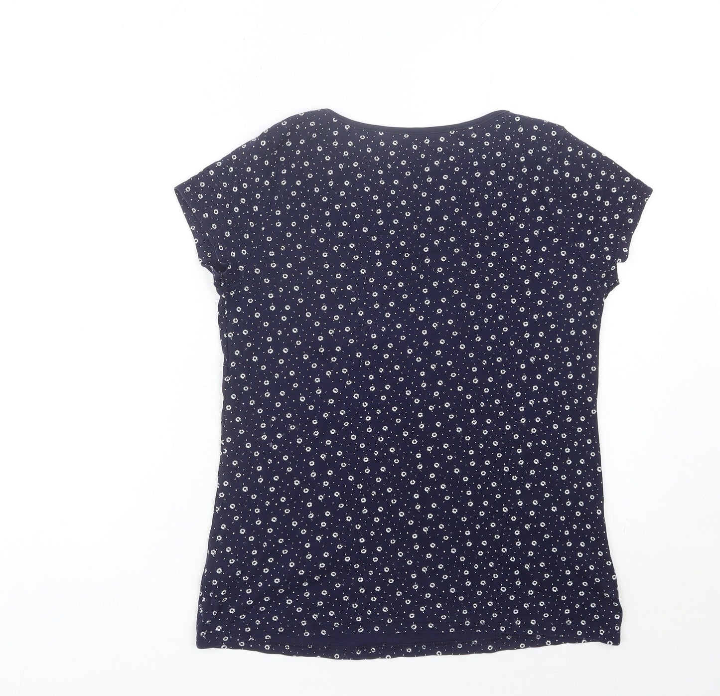 BHS Women’s Blue Floral Cotton T-Shirt Size 14 Short Sleeve Casual