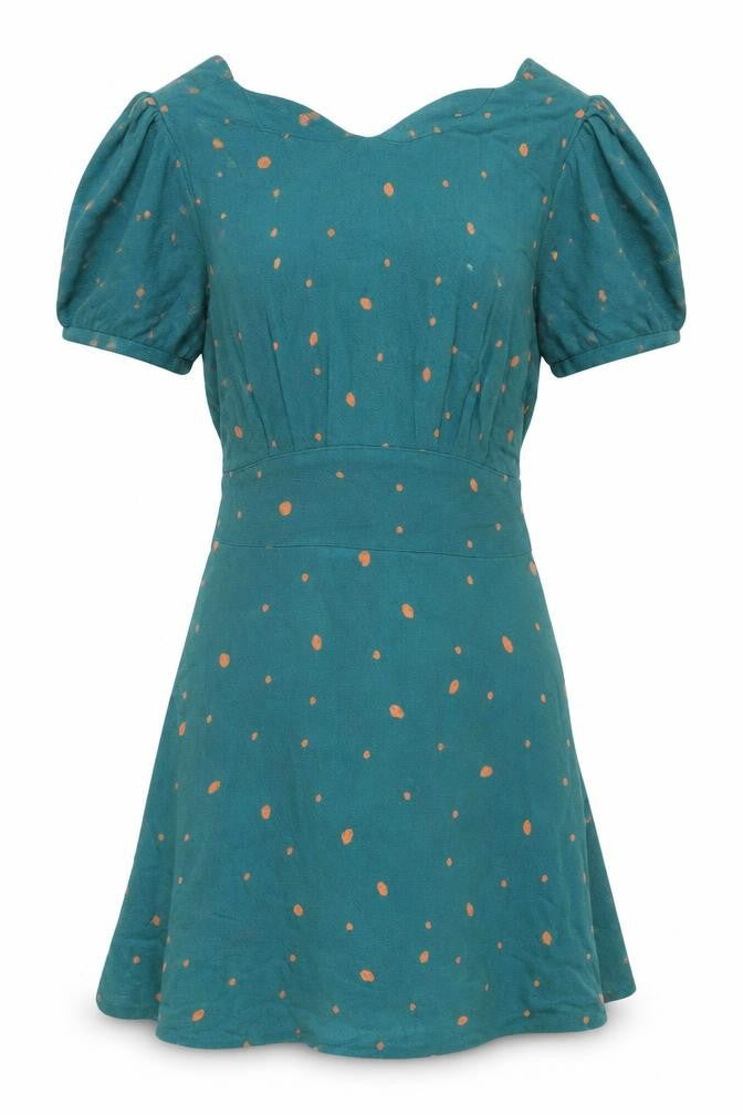 Free People Women’s Green Polka Dot Short Puff Sleeve Fit & Flare Dress Size 4
