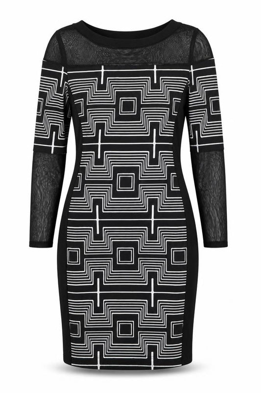 Joseph Ribkoff Women’s Black Geometric Bodycon Dress Size 10