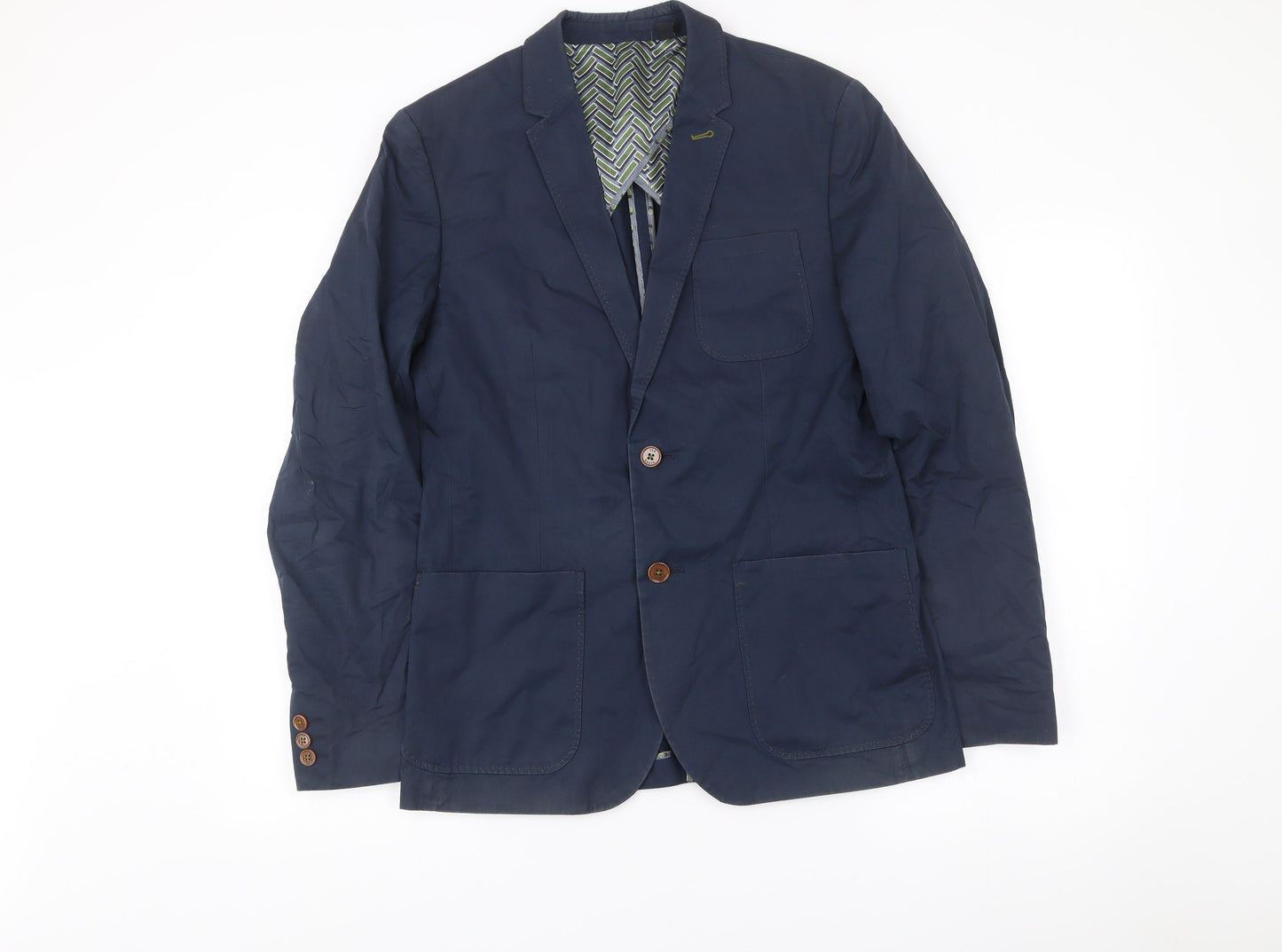 Ted Baker Men's Blue Cotton Blazer Jacket Size 3 Two-Button Notch Lapel