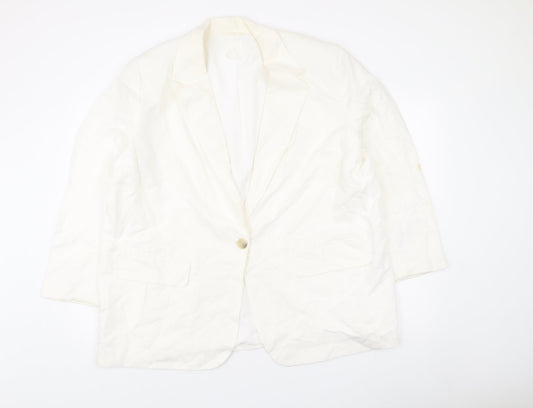 H&M Women’s Ivory Linen Blend Blazer Jacket XL Regular Fit