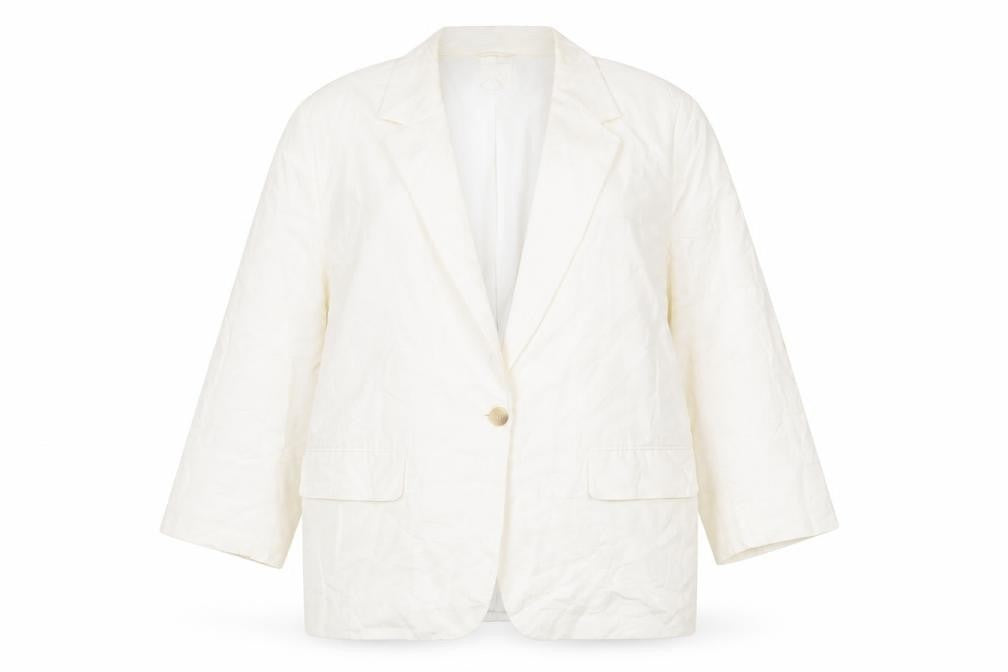 H&M Women’s Ivory Linen Blend Blazer Jacket XL Regular Fit