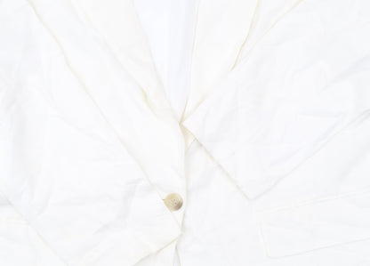 H&M Women’s Ivory Linen Blend Blazer Jacket XL Regular Fit