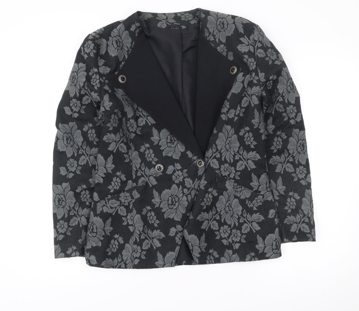 Richards Womens Black Floral Jacquard Double-Breasted Blazer Size 12